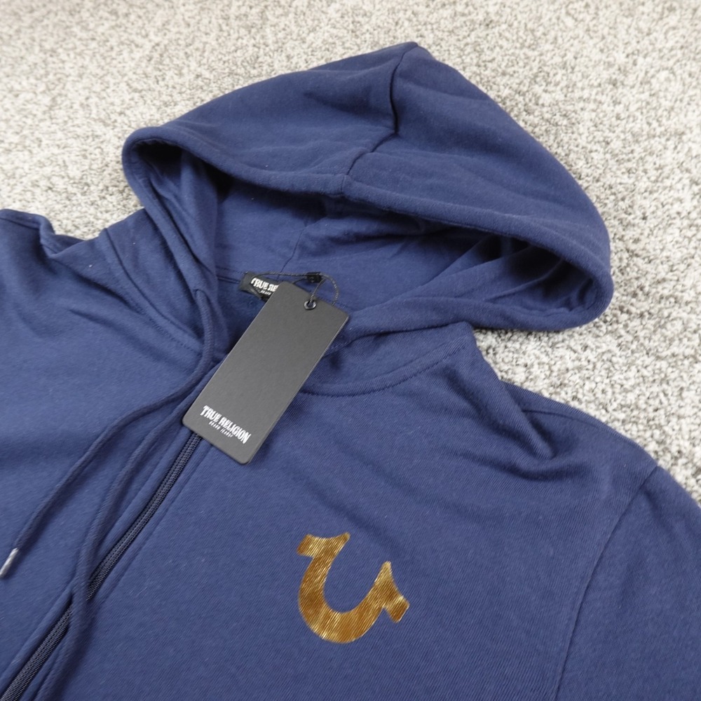NEW True Religion Hoodie Mens L Blue Buddha Full Zip Sweater Sweatshirt Jacket‎